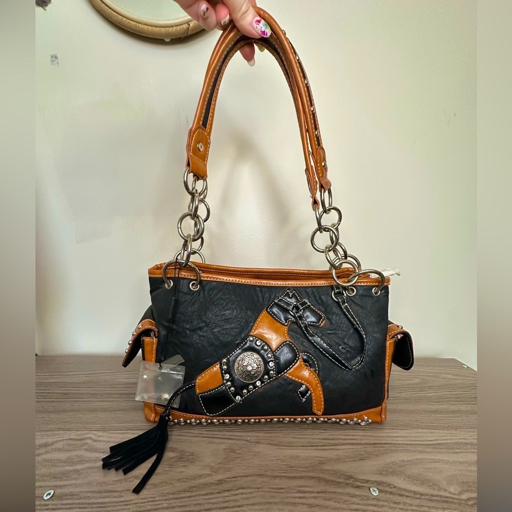 Montana West Black and Tan Shoulder Bag